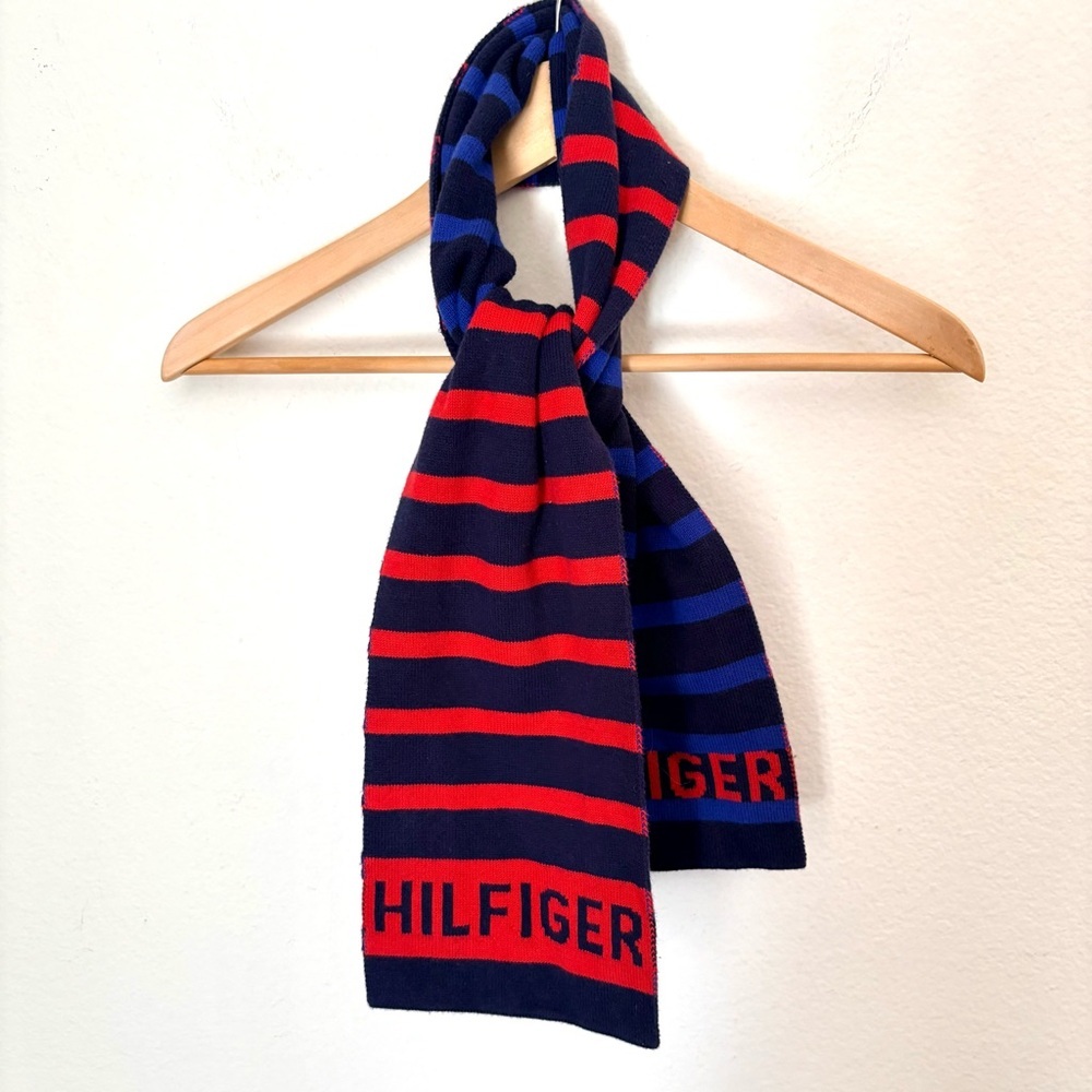 Tommy Hilfiger Navy and Red Striped Scarf